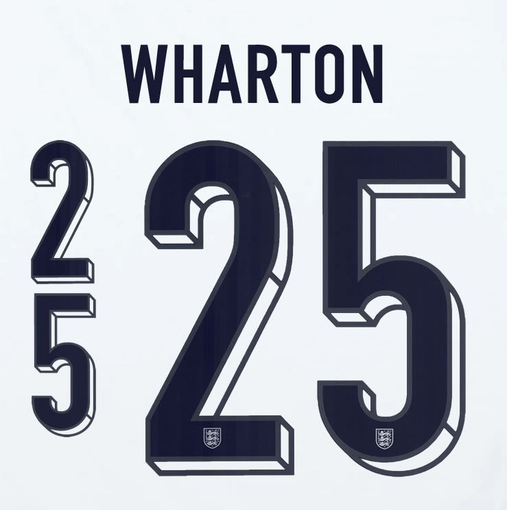 2024 2025 OFFICIAL ENGLAND WHARTON 25 HOME PLAYER SIZE NAME SET