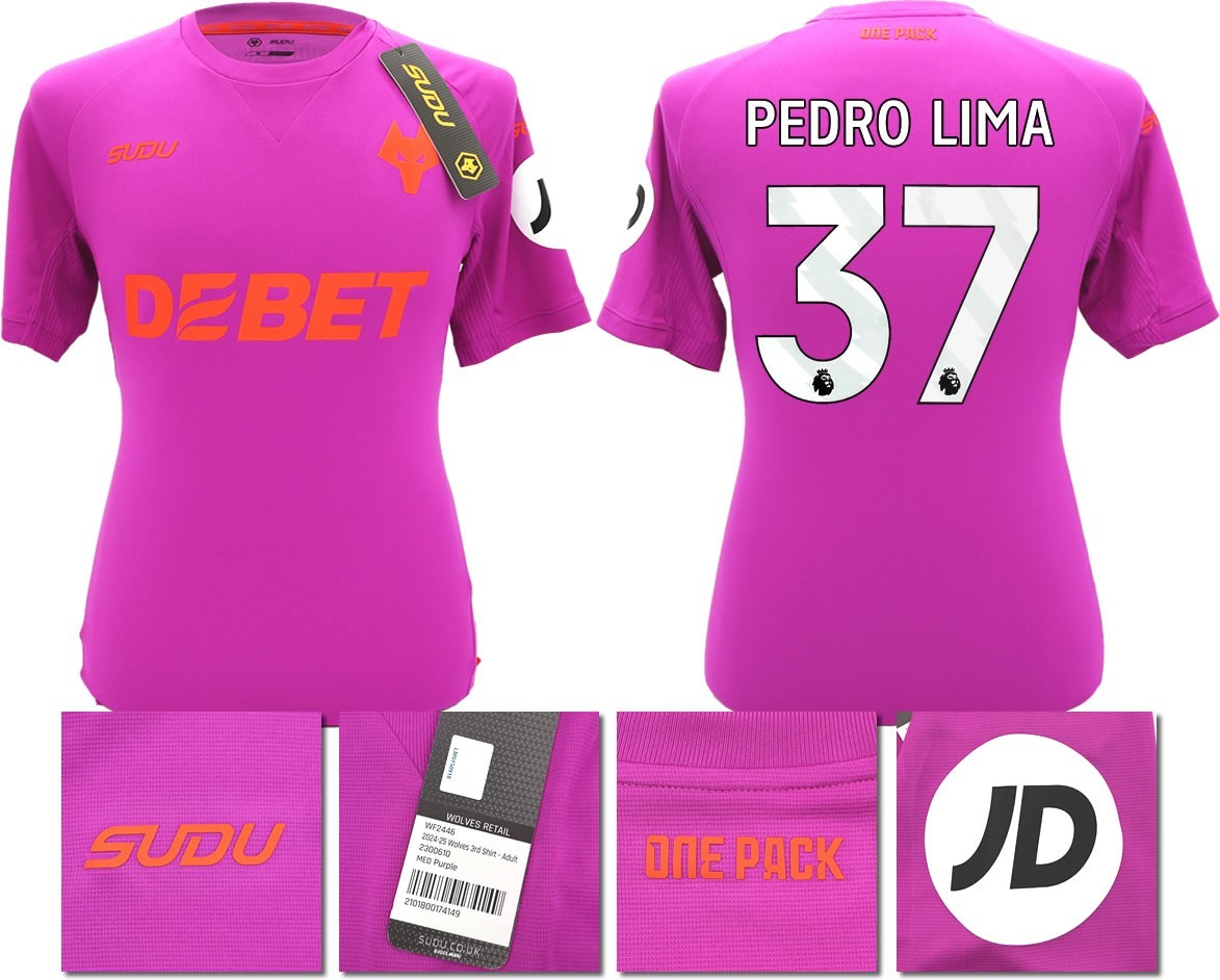 BNWT 2024/2025 WOLVES F.C. SUDU THIRD SHIRT PEDRO LIMA 37
