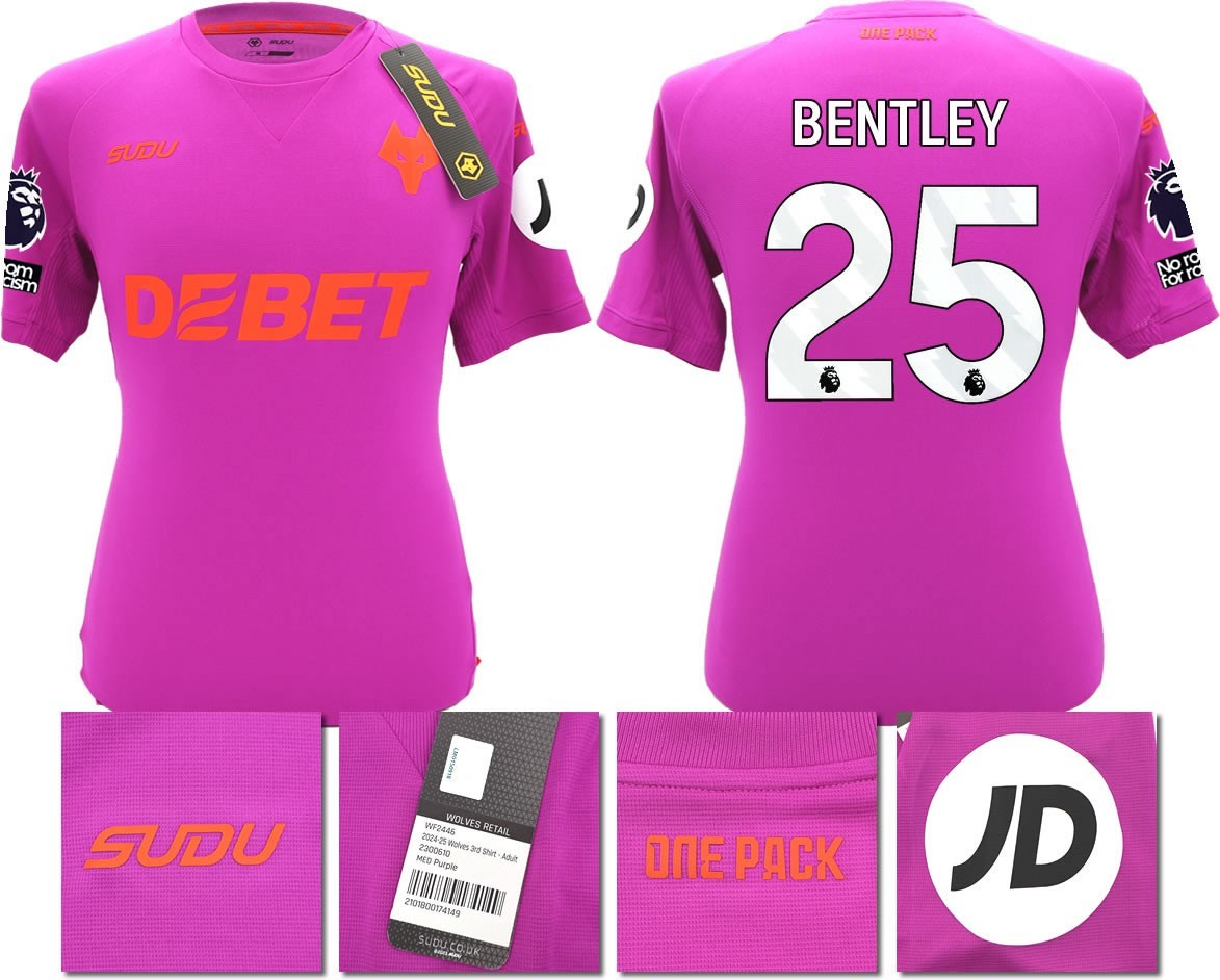 BNWT 2024/2025 WOLVES F.C. SUDU THIRD SHIRT BENTLEY 25 + PATCHES