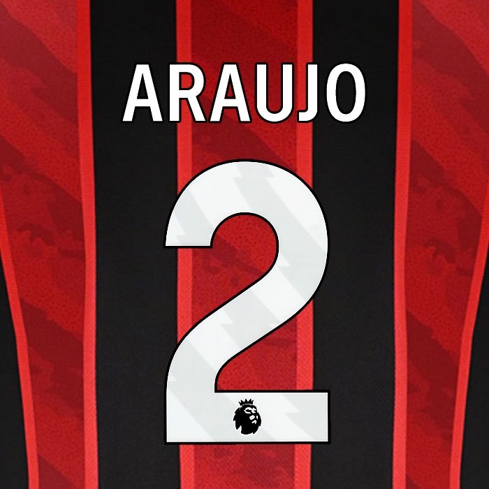 2025 2026 BOURNEMOUTH ARAUJO 2 WHITE HOME PLAYER SIZE NAME SET