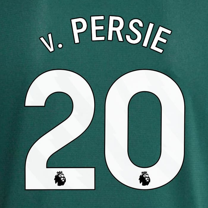 MAN UTD 23 - 24 v. PERSIE 20 OFFICIAL AVERY DENNISON WHITE PLAYER SIZE NAME SET