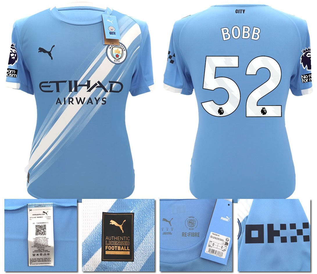 BNWT 25 26 MAN CITY PUMA HOME BOBB 52 + PATCHES FOOTBALL SHIRT