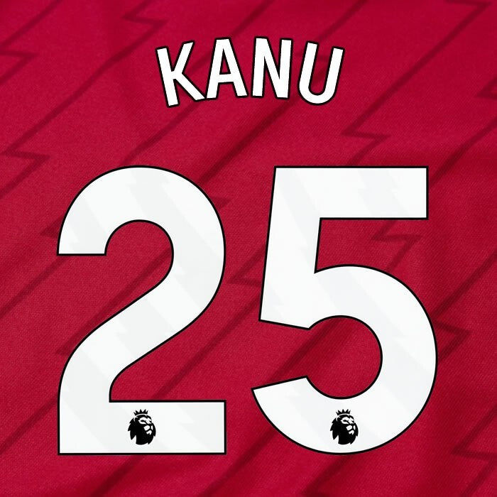 ARSENAL 2023/24 KANU 25 OFFICIAL AVERY DENNISON WHITE PLAYER SIZE NAME SET