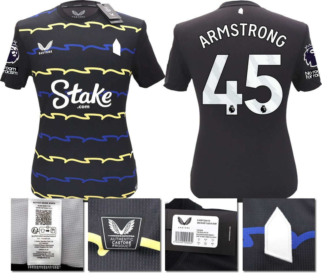 BNWT 2025/2026 EVERTON F.C. CASTORE 3RD SHIRT ARMSTRONG 45 + PATCHES