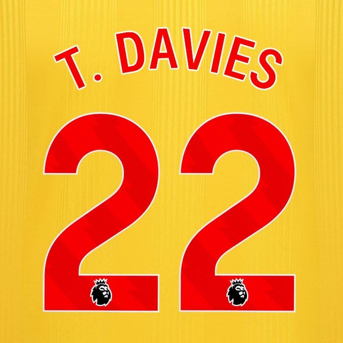 2023 2024 SHEFFIELD UNITED OFFICIAL T. DAVIES 22 RED AWAY PLAYER SIZE NAMESET