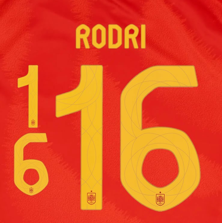 2024 2025 OFFICIAL SPAIN RODRI 16 HOME PLAYER SIZE NAMESET