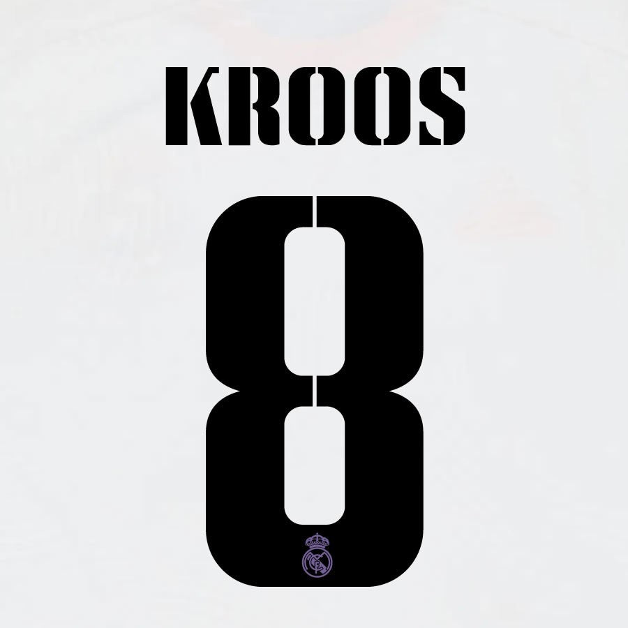 22 23 AVERY DENNISON REAL MADRID KROOS 8 HOME BLACK PLAYER SIZE NAMESET