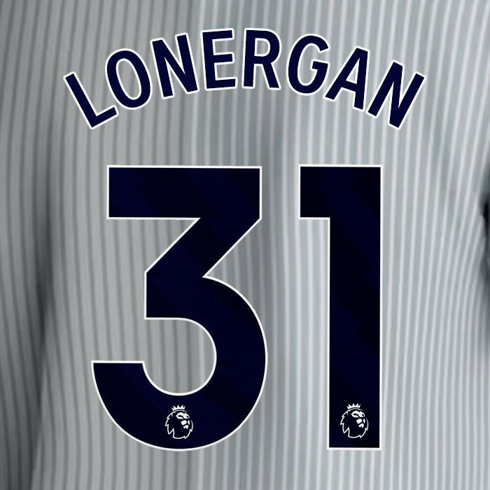 2023 2024 EVERTON LONERGAN 31 OFFICIAL BLUE 3RD PLAYER SIZE NAMESET