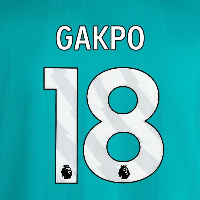 2025 2026 OFFICIAL LIVERPOOL GAKPO 18 WHITE 3RD PLAYER SIZE NAMESET