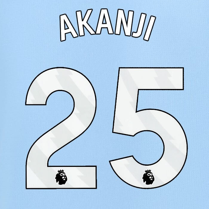 MAN CITY 2023/2025 AKANJI 25 OFFICIAL AVERY DENNISON WHITE PLAYER SIZE NAME SET