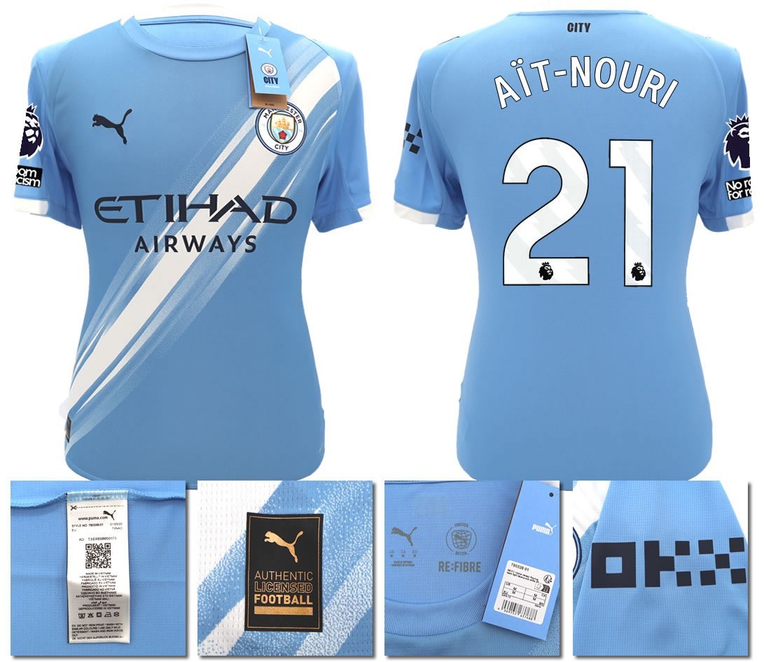 BNWT 25 26 MAN CITY PUMA HOME AIT-NOURI 21 + PATCHES FOOTBALL SHIRT