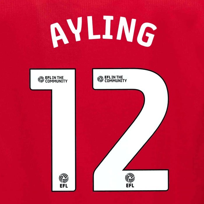 25 26 MIDDLESBROUGH AYLING 12 OFFICIAL WHITE HOME PLAYER SIZE NAME SET 230MM