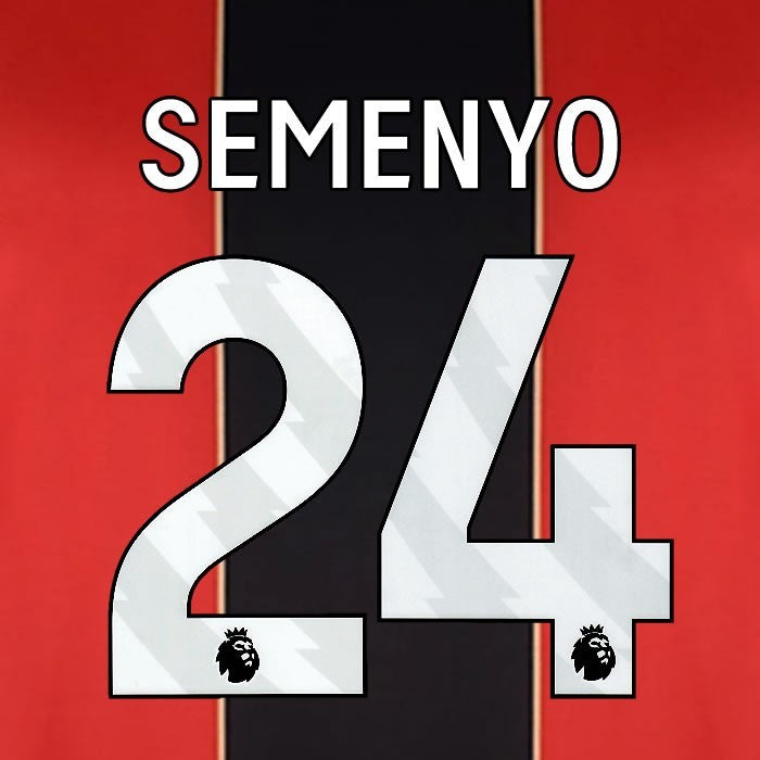 2024 2025 BOURNEMOUTH SEMENYO 24 WHITE HOME PLAYER SIZE NAME SET