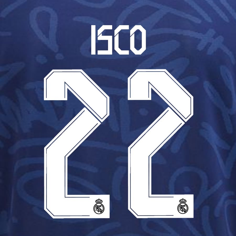 2021 2022 REAL MADRID ISCO 22 WHITE AWAY 3RD PLAYER SIZE NAMESET 260MM