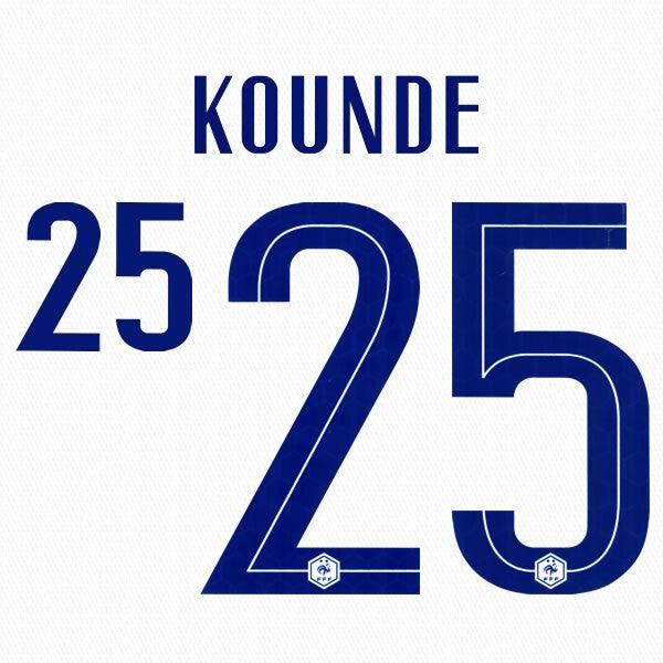 FRANCE 2020 2021 OFFICIAL KOUNDE 25 AWAY PLAYER SIZE NAMESET