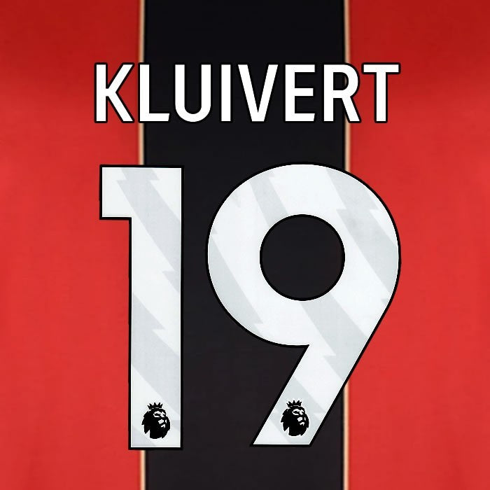 2024 2025 BOURNEMOUTH KLUIVERT 19 WHITE HOME PLAYER SIZE NAME SET