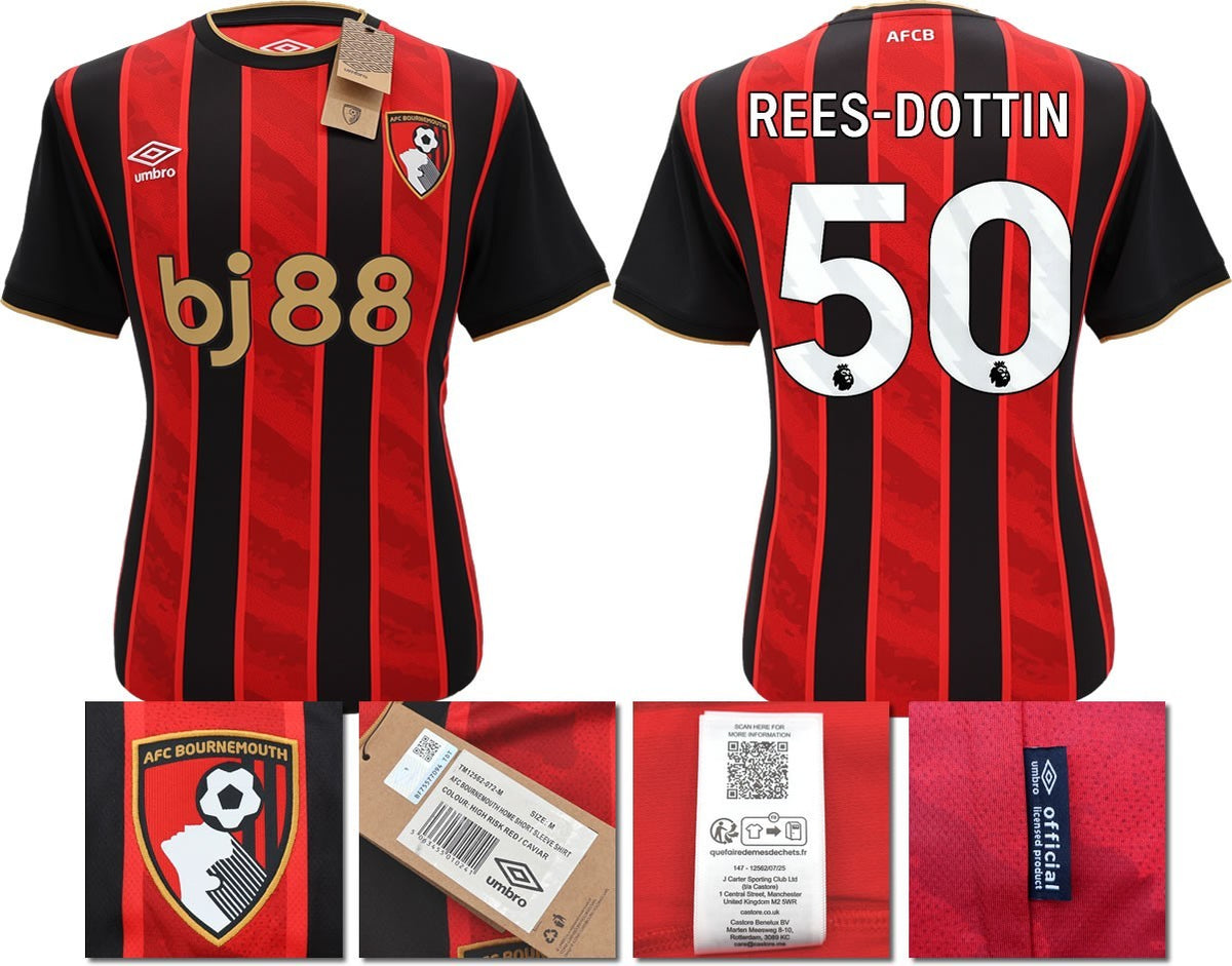BNWT 2025 2026 UMBRO AFC BOURNEMOUTH HOME SHIRT REES DOTTIN 50
