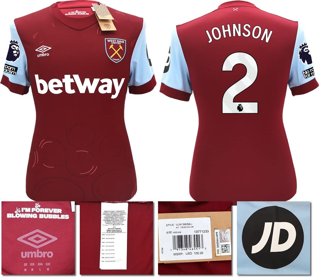 BNWT 2023 2024 UMBRO WEST HAM HOME SHIRT JOHNSON 2 MEN'S