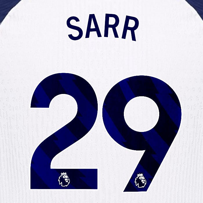 2025 2026 TOTTENHAM SARR 29 BLUE HOME PLAYER SIZE NAME SET