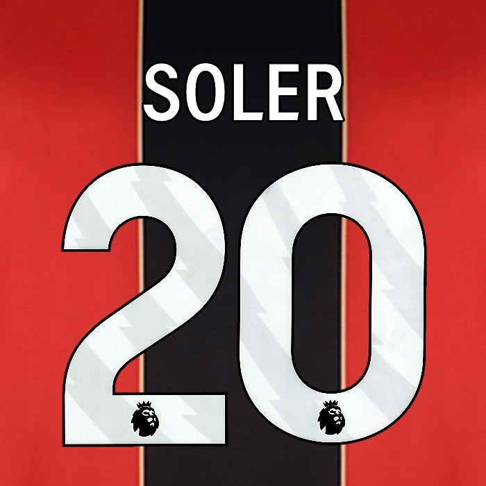 2024 2025 BOURNEMOUTH SOLER 20 WHITE HOME PLAYER SIZE NAME SET