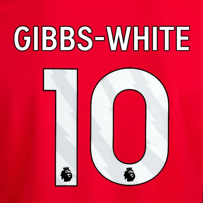 2024 2025 OFFICIAL NOTTINGHAM GIBBS WHITE 10 WHITE HOME PLAYER SIZE NAMESET
