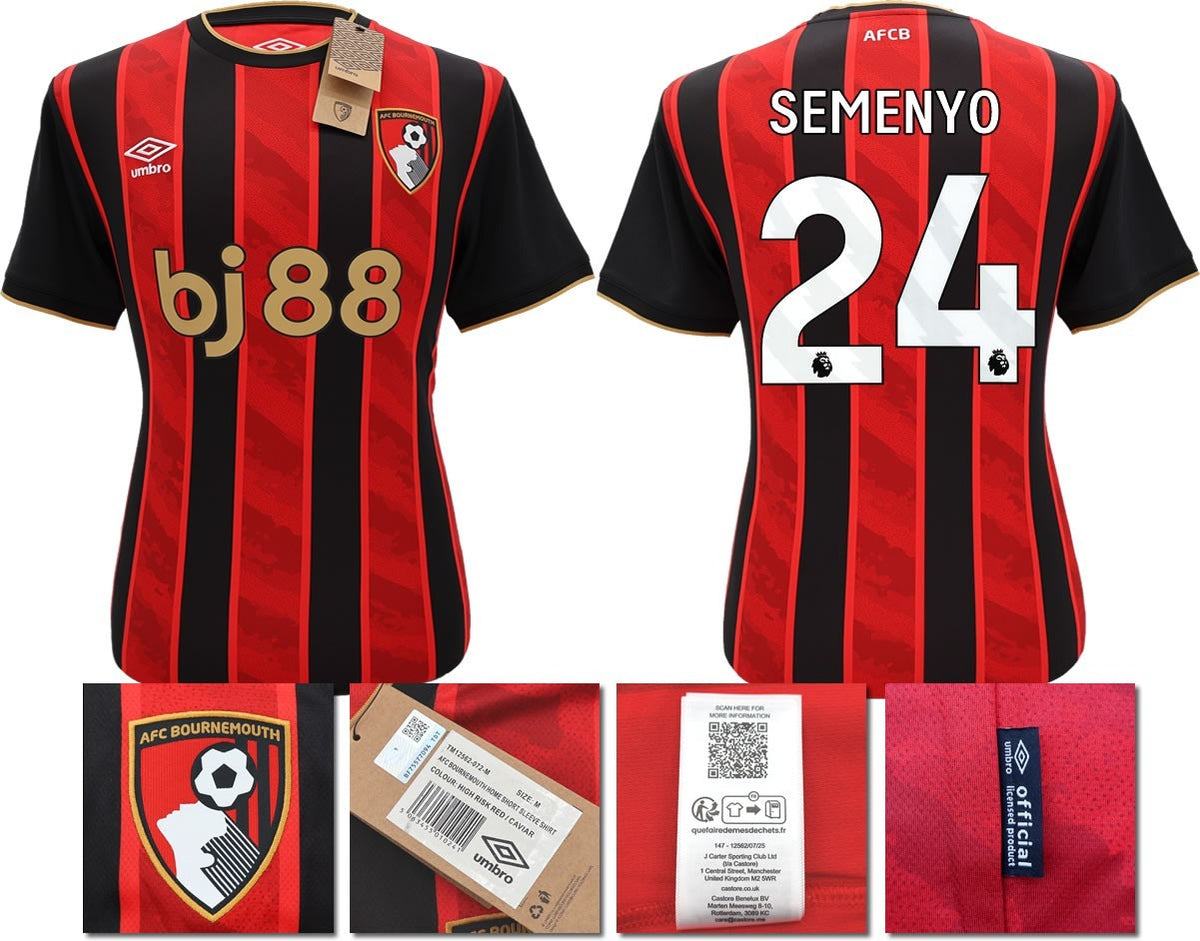 BNWT 2025 2026 UMBRO AFC BOURNEMOUTH HOME SHIRT SEMENYO 24