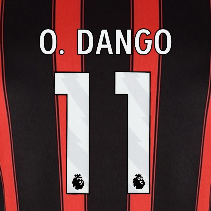 2023 2024 BOURNEMOUTH O. DANGO 11 WHITE HOME PLAYER SIZE NAME SET