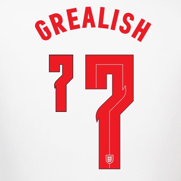 ENGLAND 2020 2021 OFFICIAL SPORTING ID GREALISH 7 HOME PLAYER SIZE NAMESET