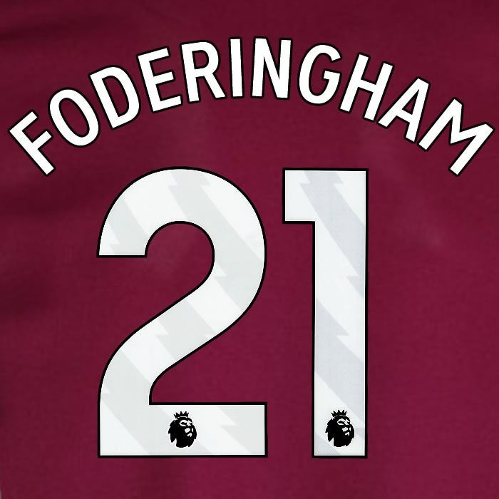 2024 2025 WEST HAM FODERINGHAM 21 OFFICIAL WHITE HOME PLAYER SIZE NAMESET
