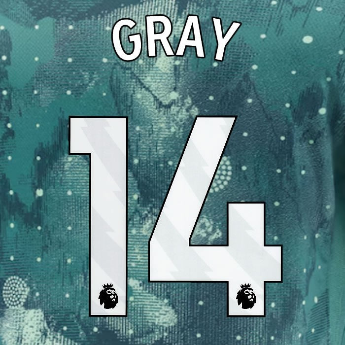 2024 2025 TOTTENHAM GRAY 14 WHITE 3RD PLAYER SIZE NAME SET