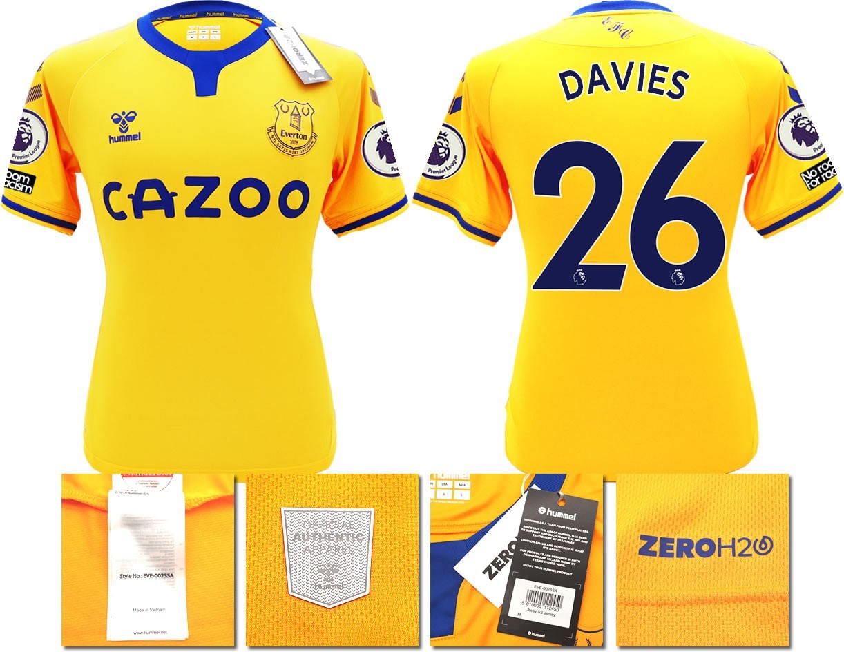 BNWT 2020 2021 HUMMEL EVERTON AWAY SHIRT MEN'S DAVIES 26 + PATCHES