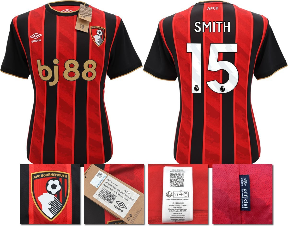 BNWT 2025 2026 UMBRO AFC BOURNEMOUTH HOME SHIRT SMITH 15 + PATCHES