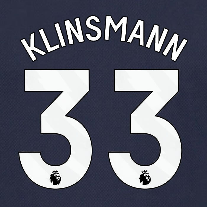 SPURS 2023 2024 KLINSMANN 33 AVERY DENNISON WHITE AWAY PLAYER SIZE NAME SET