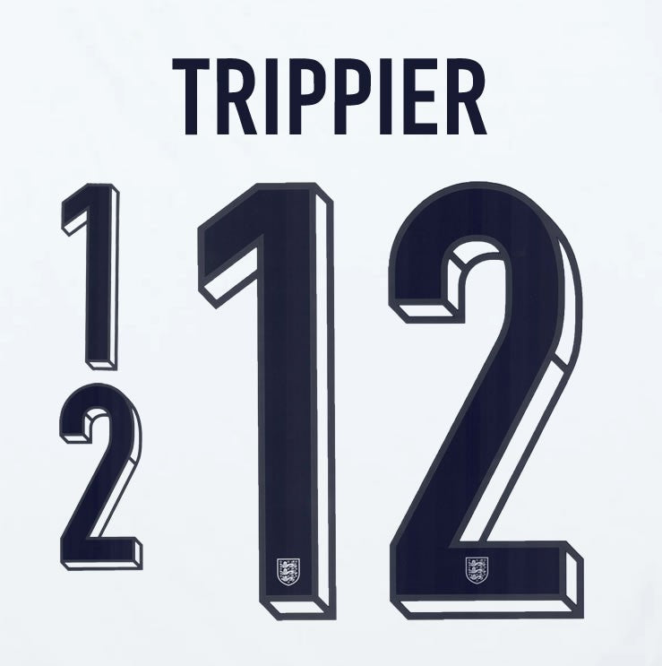 2024 2025 OFFICIAL ENGLAND TRIPPIER 12 HOME PLAYER SIZE NAME SET