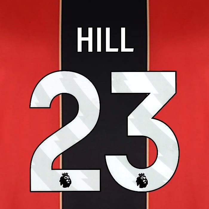 2024 2025 BOURNEMOUTH HILL 23 WHITE HOME PLAYER SIZE NAME SET