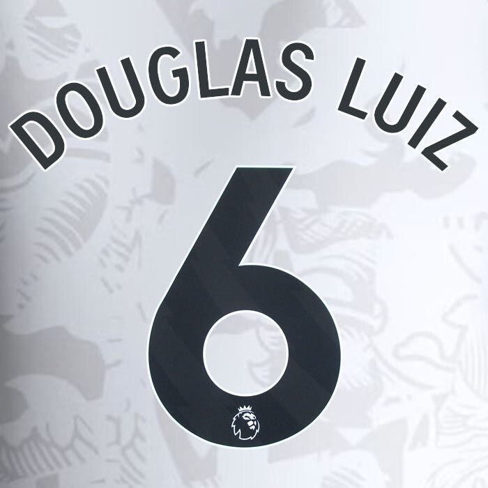 2023 2024 ASTON VILLA DOUGLAS LUIZ 6 OFFICIAL BLACK AWAY PLAYER SIZE NAMESET