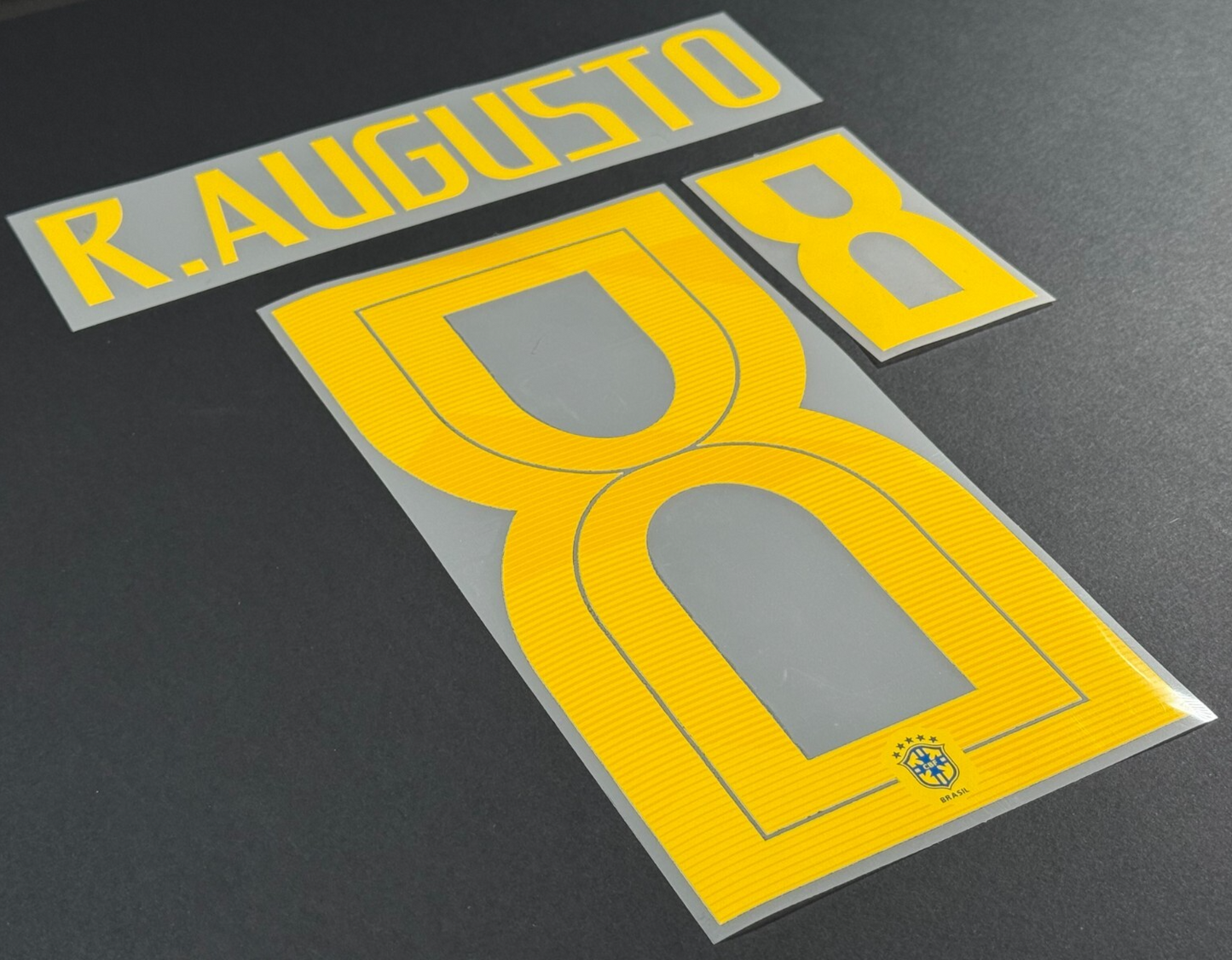BRAZIL 2018 WORLD CUP OFFICIAL R.AUGUSTO 8 AWAY PLAYER SIZE NAMESET 255MM