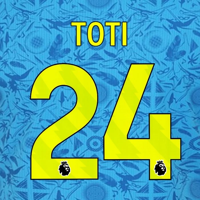 2025 2026 WOLVES 3RD YELLOW TOTI 24 OFFICIAL PLAYER SIZE NAMESET