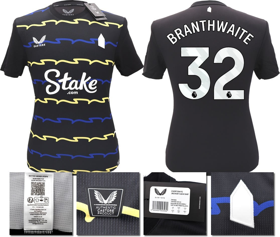 BNWT 2025/2026 EVERTON F.C. CASTORE 3RD SHIRT BRANTHWAITE 32 + PATCHES