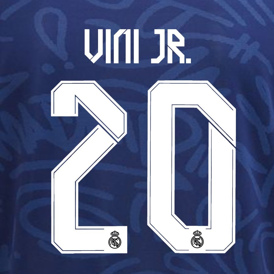 2021 2022 REAL MADRID VINI JR. 20 WHITE AWAY 3RD PLAYER SIZE NAMESET 260MM