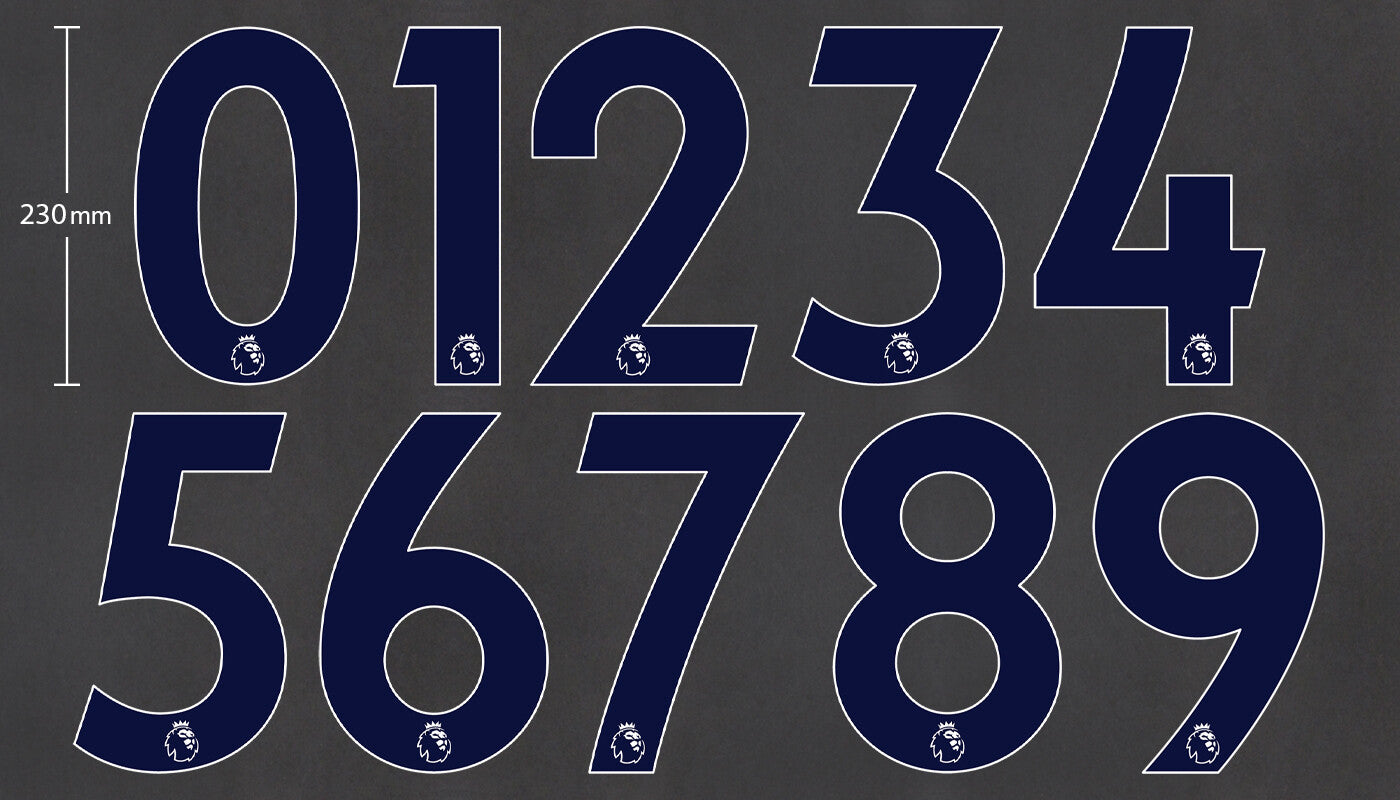 2019 - 2023 OFFICIAL AVERY DENNISON PREMIER LEAGUE BLUE PLAYER SIZE NUMBERS