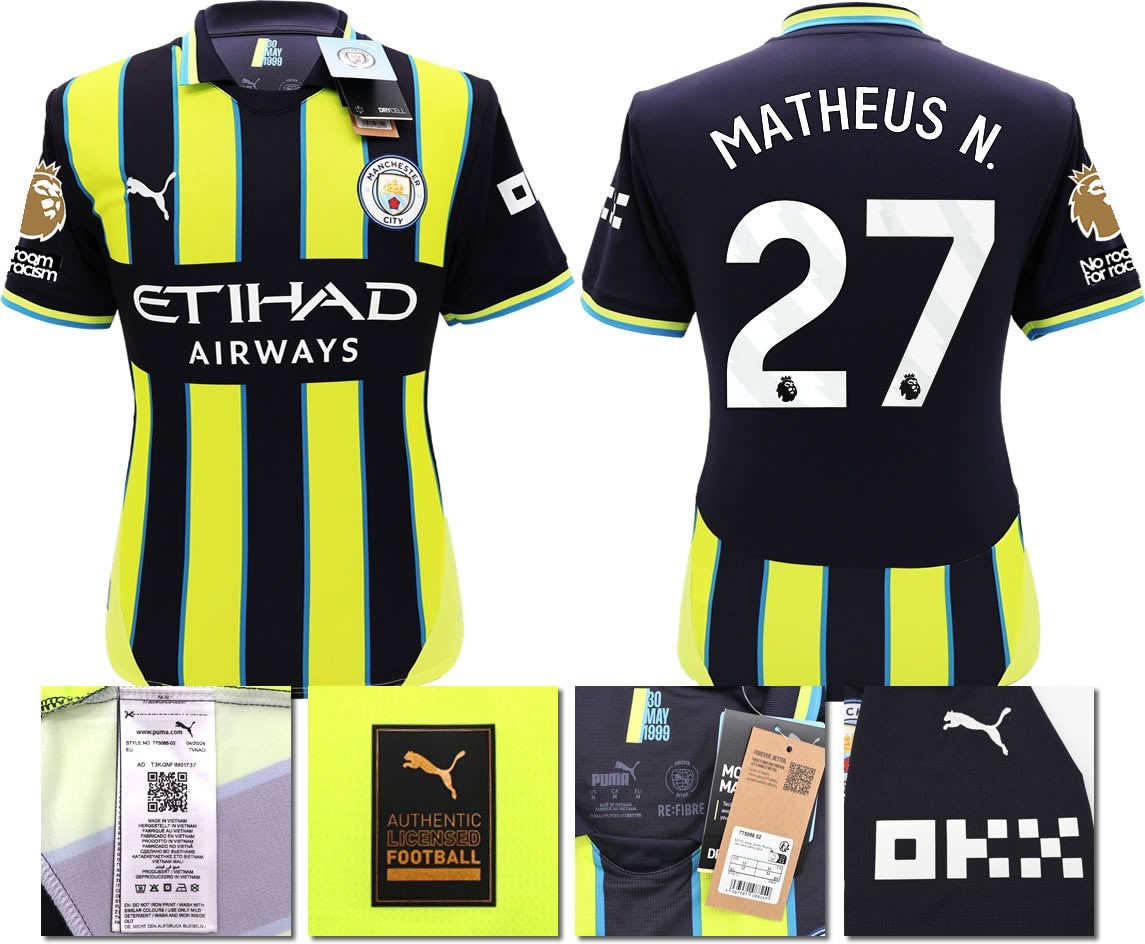 BNWT 24 25 MAN CITY PUMA AWAY MATHEUS N 27 + PATCHES FOOTBALL SHIRT MEN'S XL