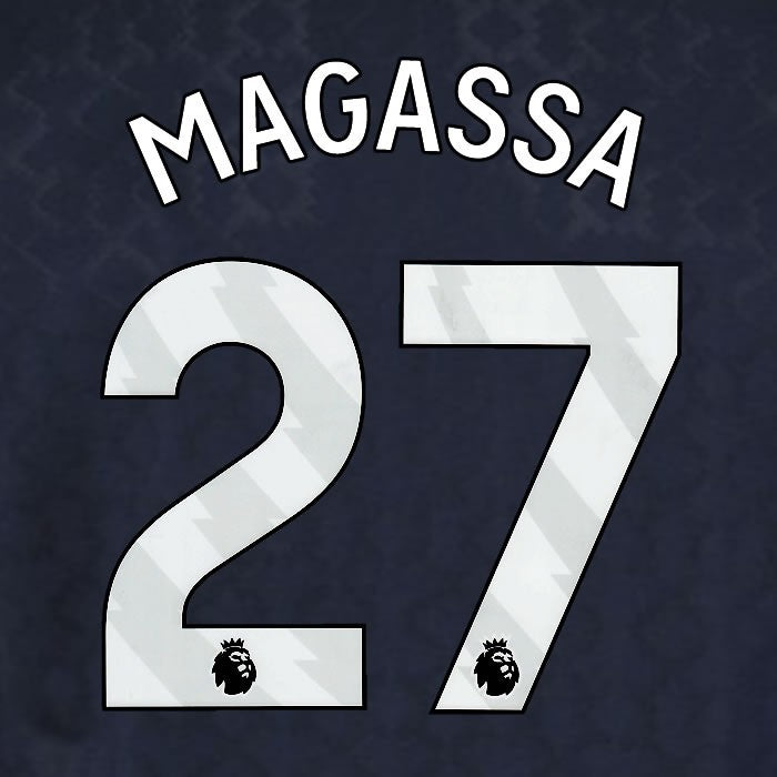 2025 2026 WEST HAM MAGASSA 27 OFFICIAL WHITE 3RD PLAYER SIZE NAMESET