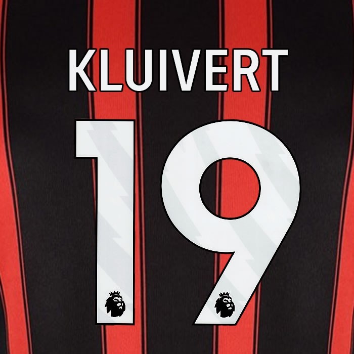 2023 2024 BOURNEMOUTH KLUIVERT 19 WHITE HOME PLAYER SIZE NAME SET