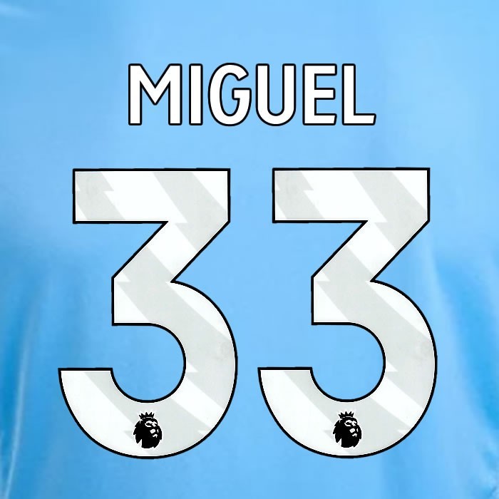 2024 2025 OFFICIAL NOTTINGHAM MIGUEL 33 WHITE 3RD PLAYER SIZE NAMESET
