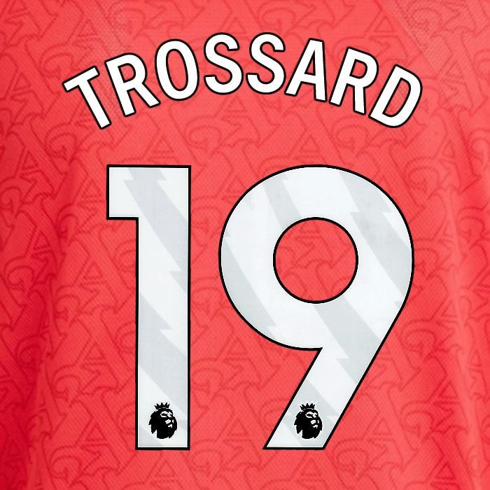 2025 2026 ARSENAL TROSSARD 19 WHITE HOME OFFICIAL PLAYER SIZE NAMESET