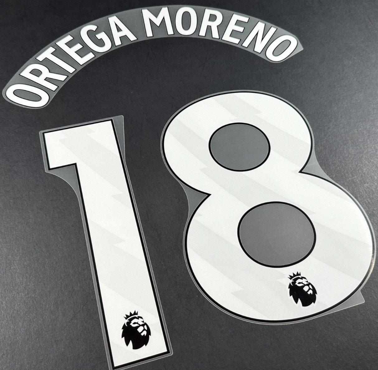MAN CITY 23-25 ORTEGA MORENO 18 OFFICIAL AVERY DENNISON WHITE PLAYER SIZE NAME