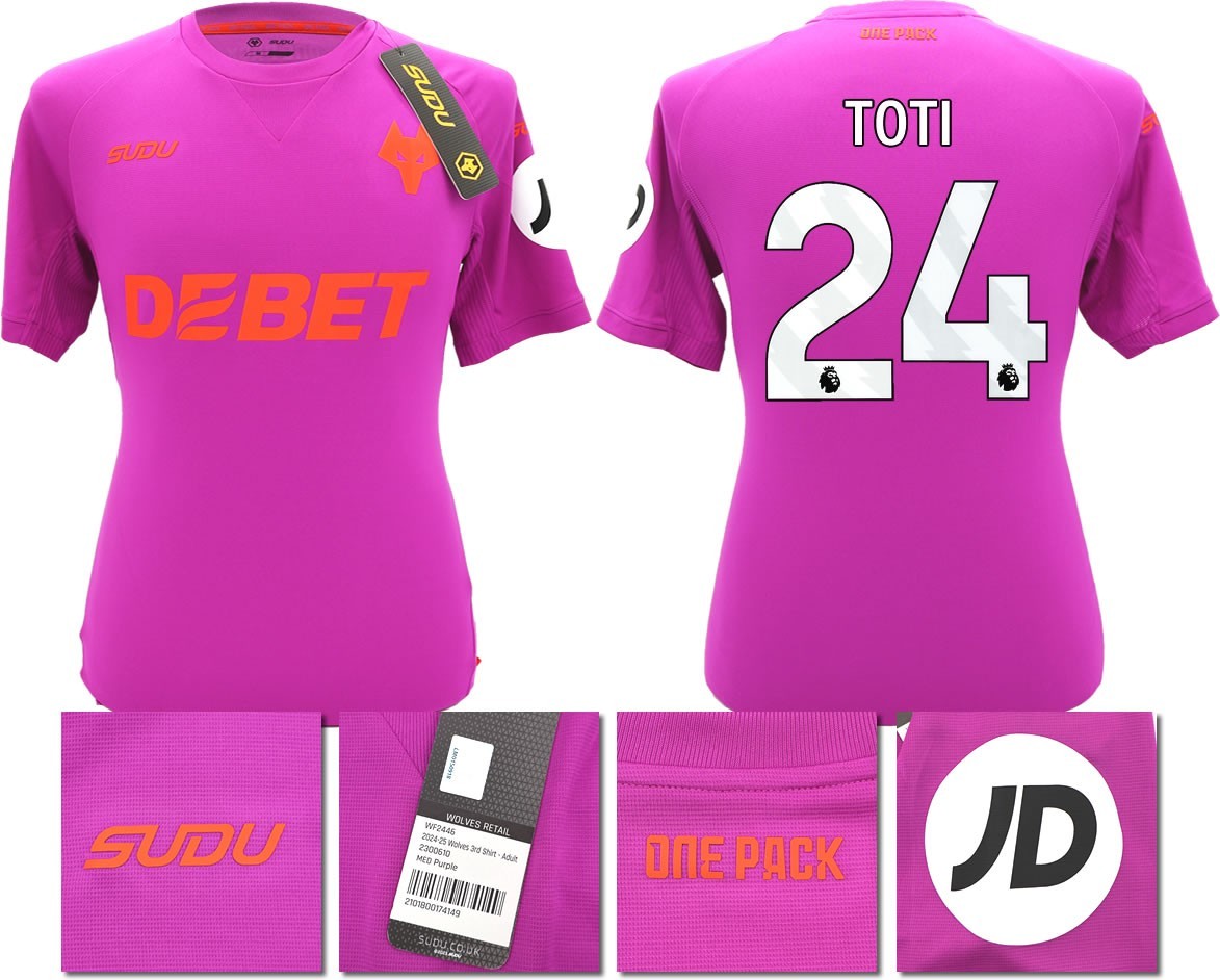 BNWT 2024/2025 WOLVES F.C. SUDU THIRD SHIRT TOTI 24 + PATCHES