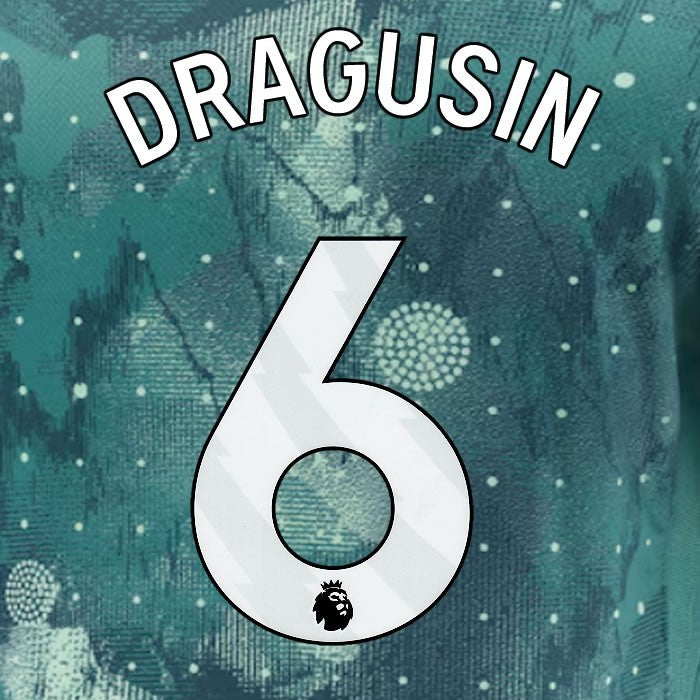 2024 2025 TOTTENHAM DRAGUSIN 6 WHITE 3RD PLAYER SIZE NAME SET