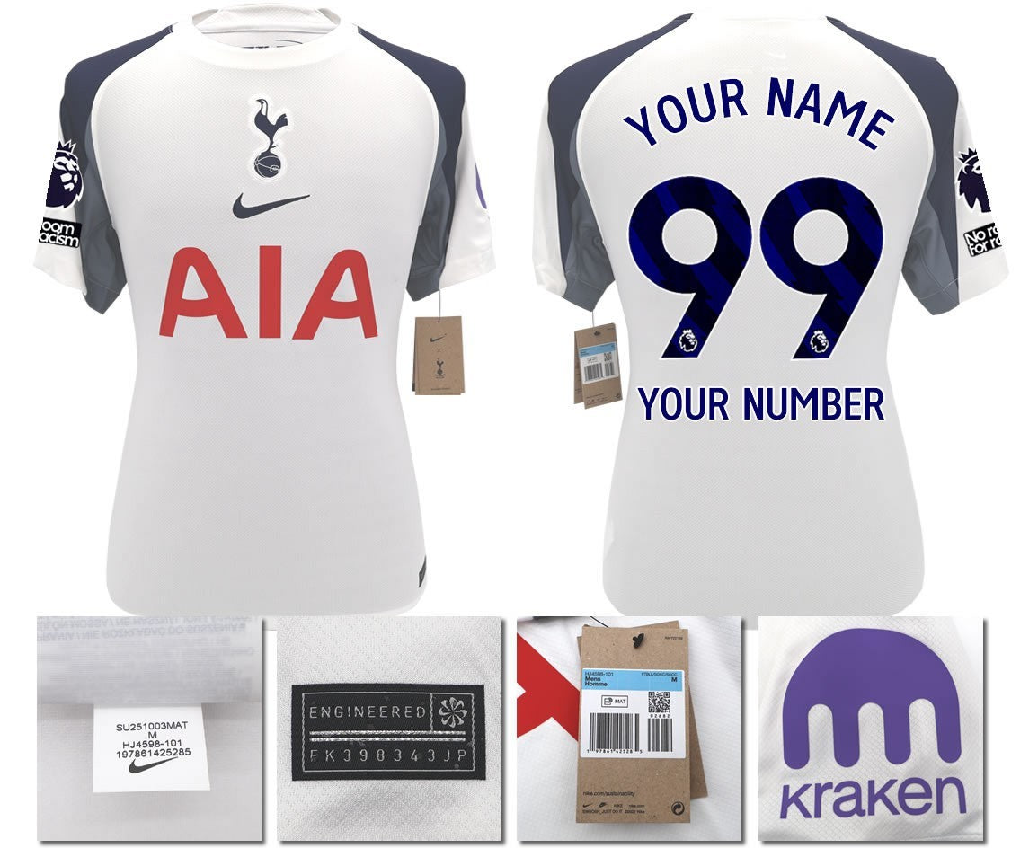 BNWT 2025 2026 TOTTENHAM NIKE HOME YOUR NAME YOUR NUMBER + PATCHES SHIRT SMALL